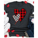 Be Mine~Red White Buffalo Plaid Hearts Graphic Gray Top