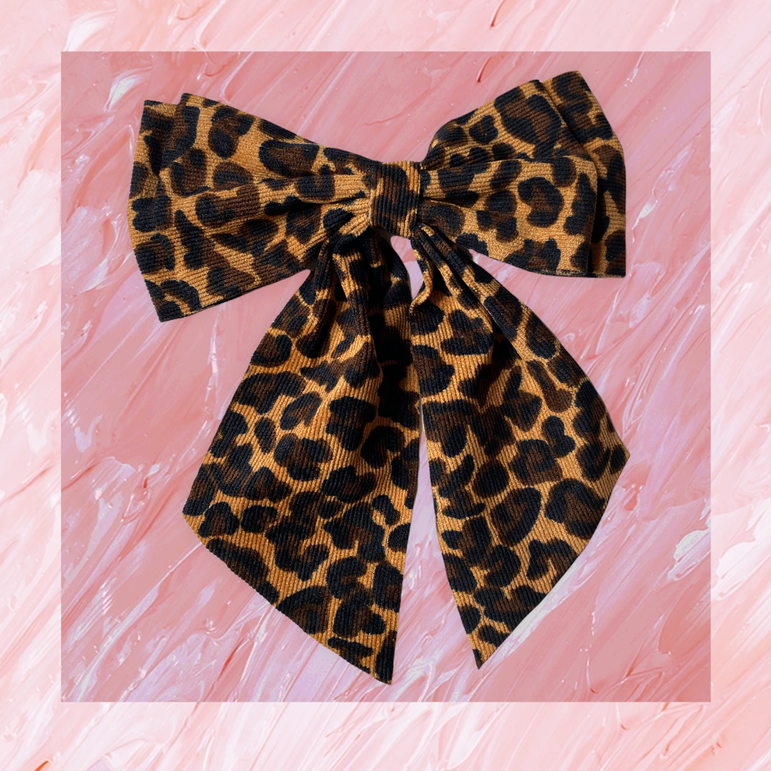Large Leopard Velvety Hair Bow Clips