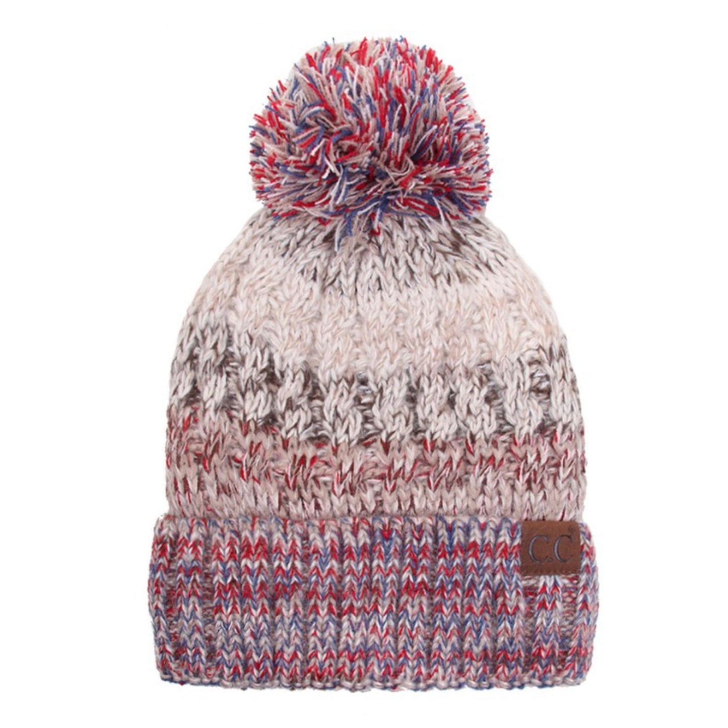 Faux Fur Lined Pepper Knit Pom CC Beanie