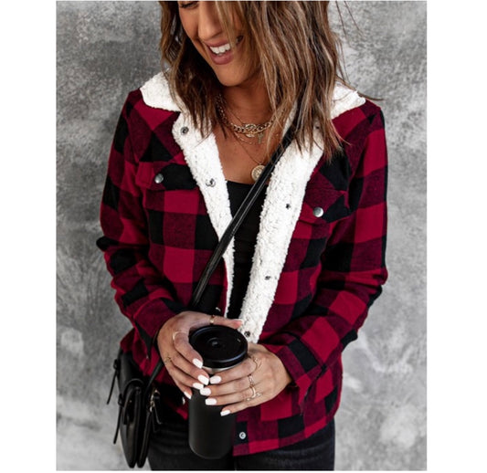 Cozy Me! Sherpa Lined Red Buffalo Plaid Jacket