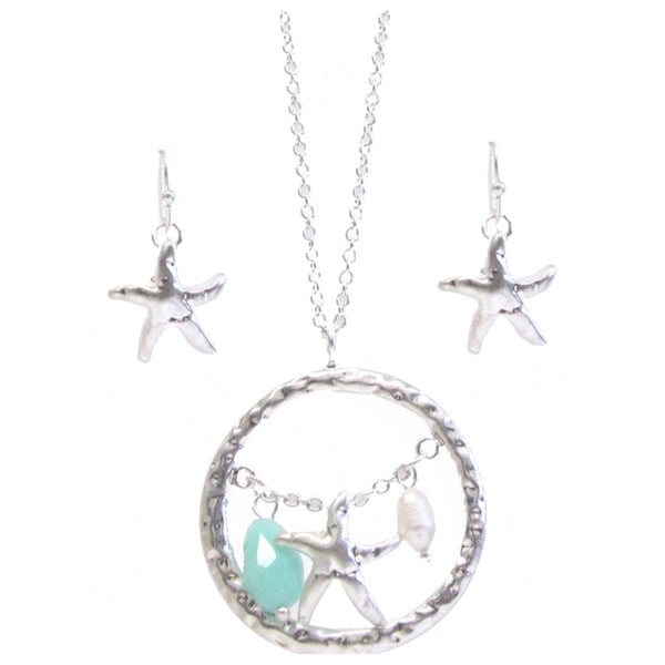 Unique Sea Life Charm Silver Necklace Set