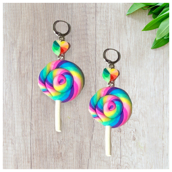 Adorable Clay Rainbow Sucker Earrings