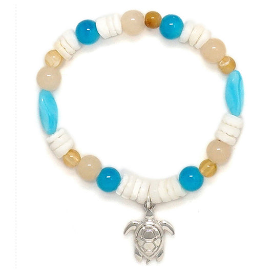 Adorable Multi Bead Turtle Charm Bracelet