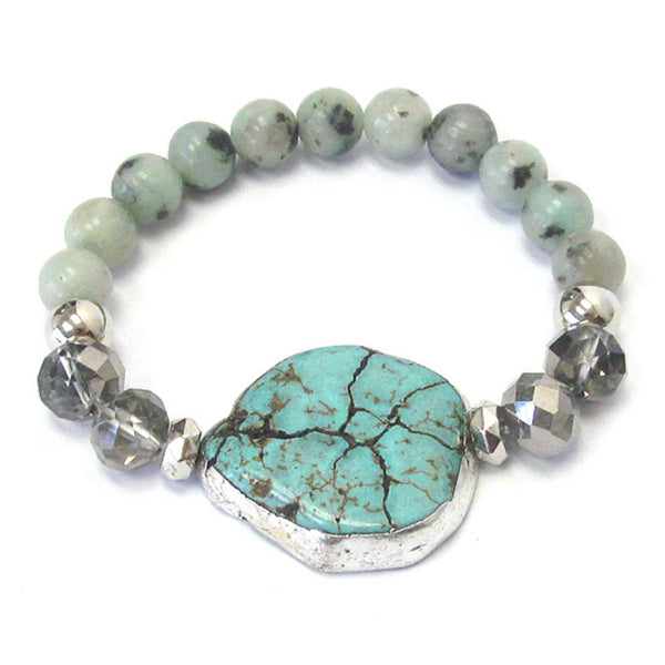 Unique Silver and Turquoise Stone Stretch Bracelet