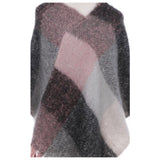 Super Soft Fringe Trim Pink Gray Poncho-Shawl-Winter Outerwear