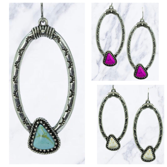 Adorable Oval Loop Silver Stone Earrings