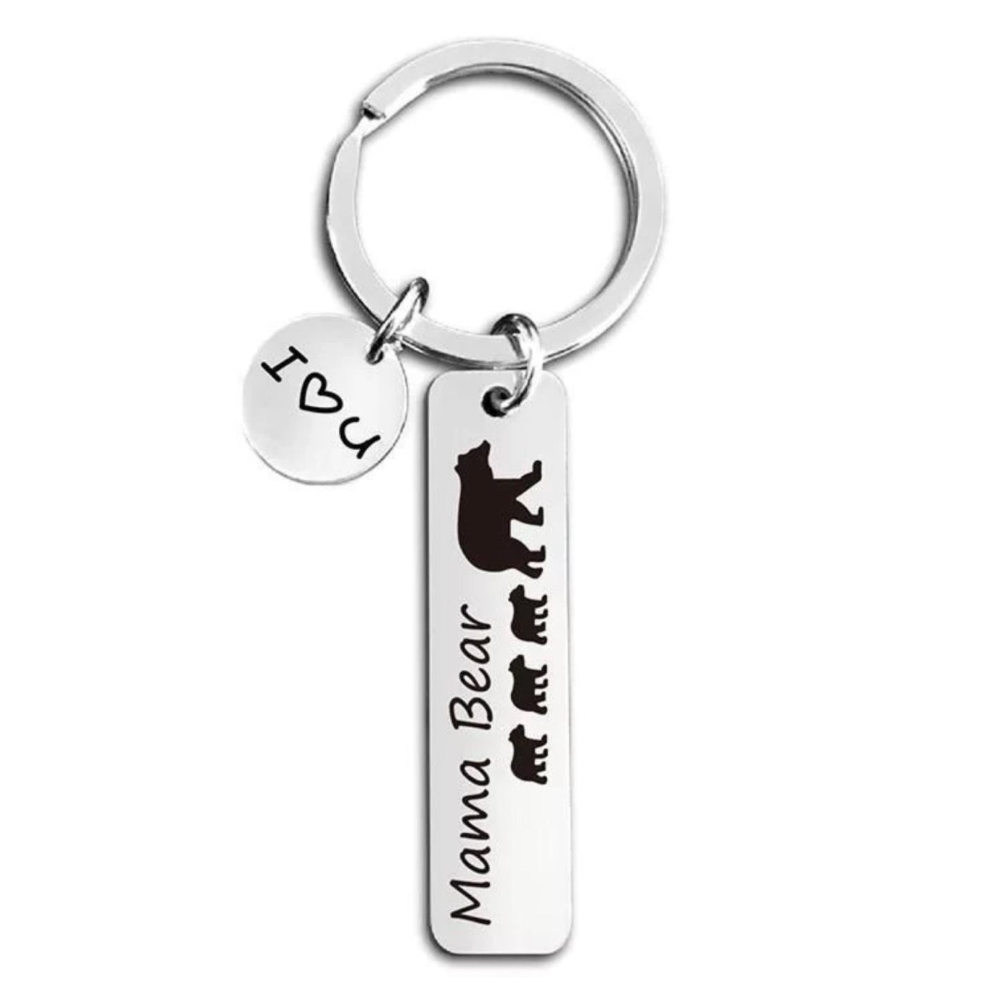 Adorable Mamma Bear and Cub/s Silver Keychain