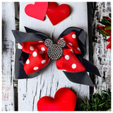 Adorable Polkadot Hair Bow with Bling Mouse Center