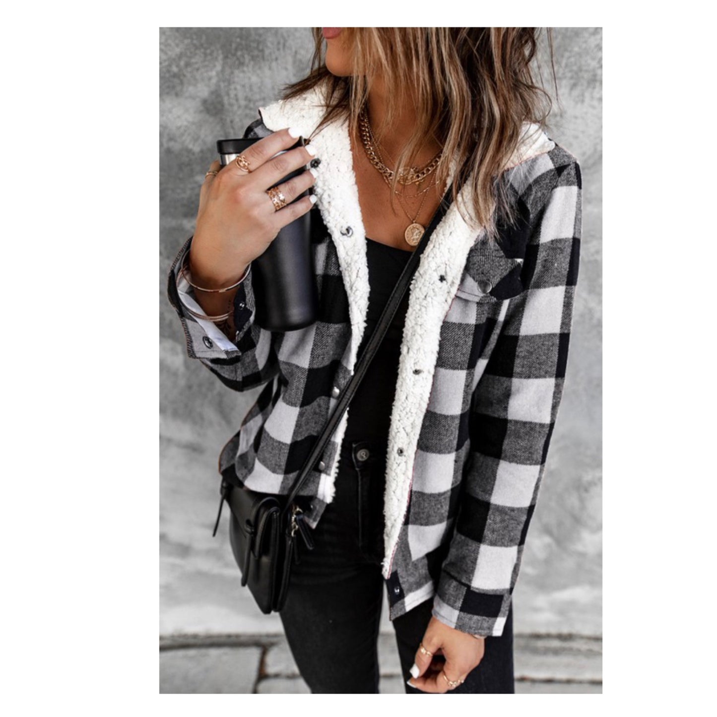 Cozy Me! Sherpa Lined Black Buffalo Plaid Jacket