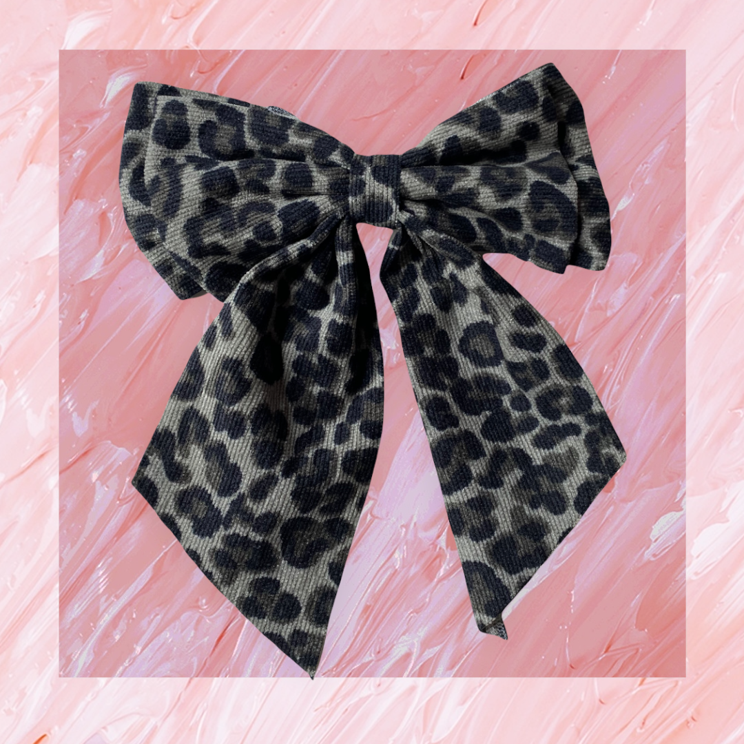 Large Leopard Velvety Hair Bow Clips