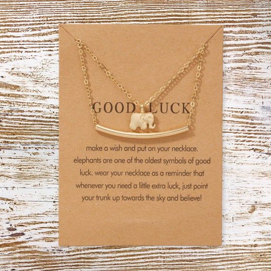 Adorable “Good Luck” Layered Elephant Gold Necklace