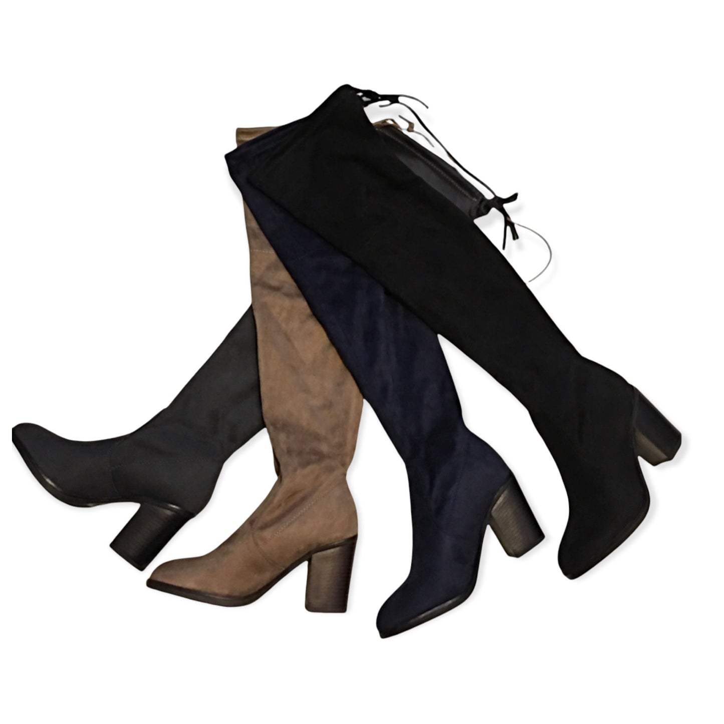 Special Sale! "Sassy Me" Above the Knee Suede Navy Heel Boots