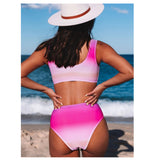 Sexy Me! Pink Ombre’ Sports Bra Top and High Waist Bottoms Bikini-Swimsuit