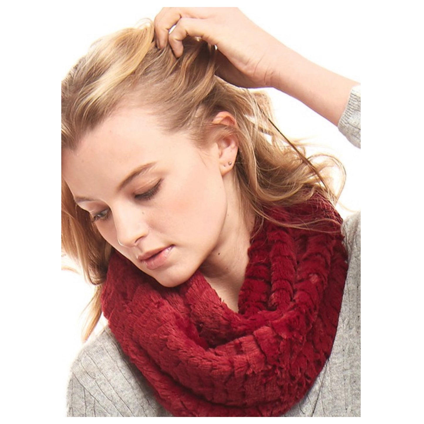 Silky Fluffy Soft Bright Red Faux Fur Infinity Scarf-Warmer-Winter Accessories