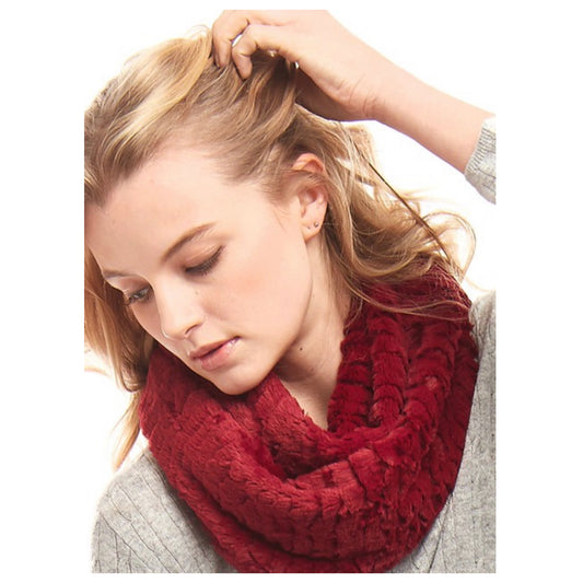 Silky Fluffy Soft Bright Red Faux Fur Infinity Scarf-Warmer-Winter Accessories