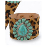 Turquoise Stone Leopard Leather Bracelet