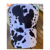 Crazy Fun Black Cow Print PonyTail Back Ball Cap