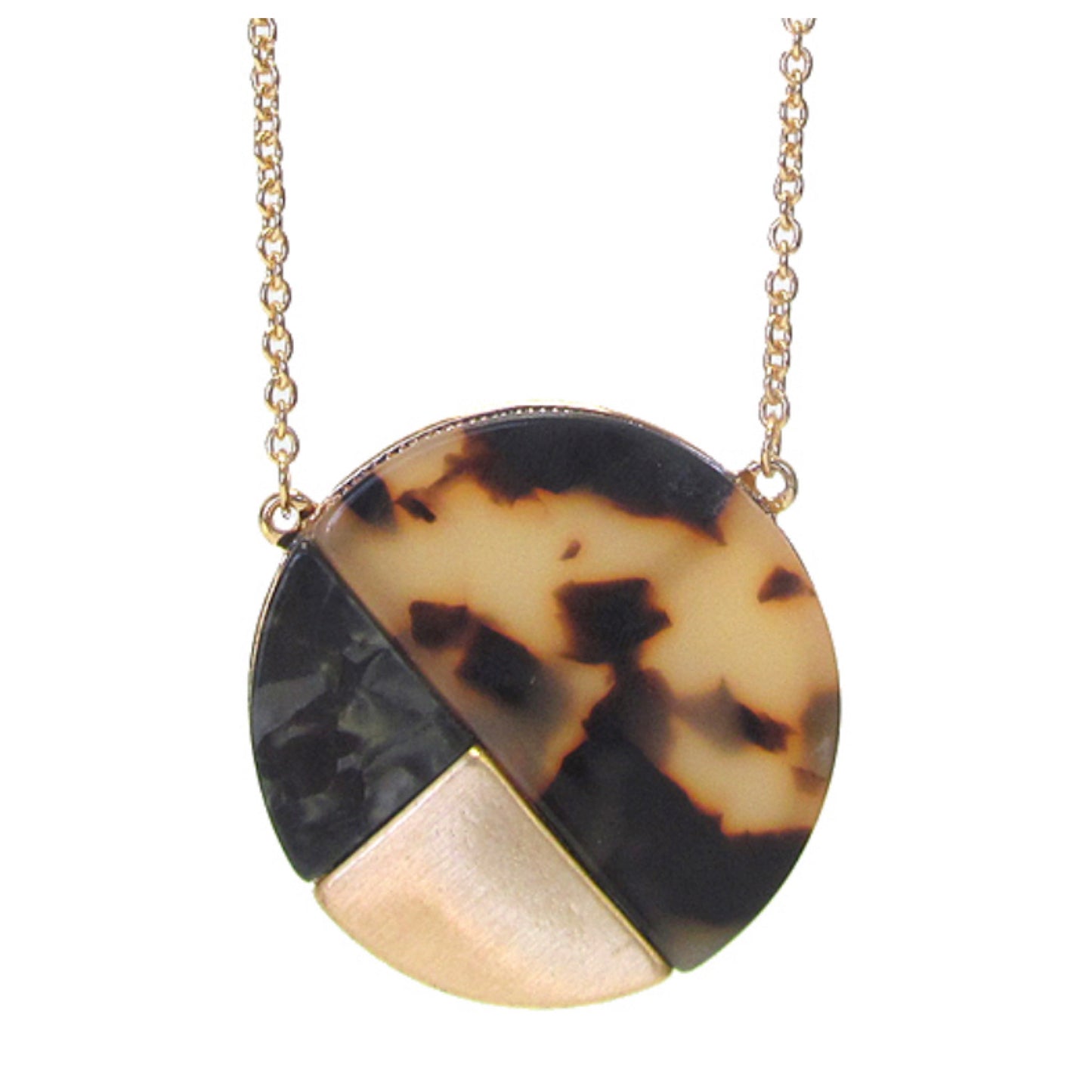 Organic Tortoise Shell Color Block Long Disc Pendant Necklace Set