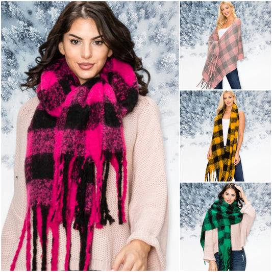 Crazy Soft Vibrant Long Plaid Scarves-Women’s Wrap
