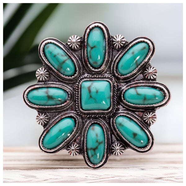 Iconic Turquoise Stone Flower Ring-Western-Jewelry
