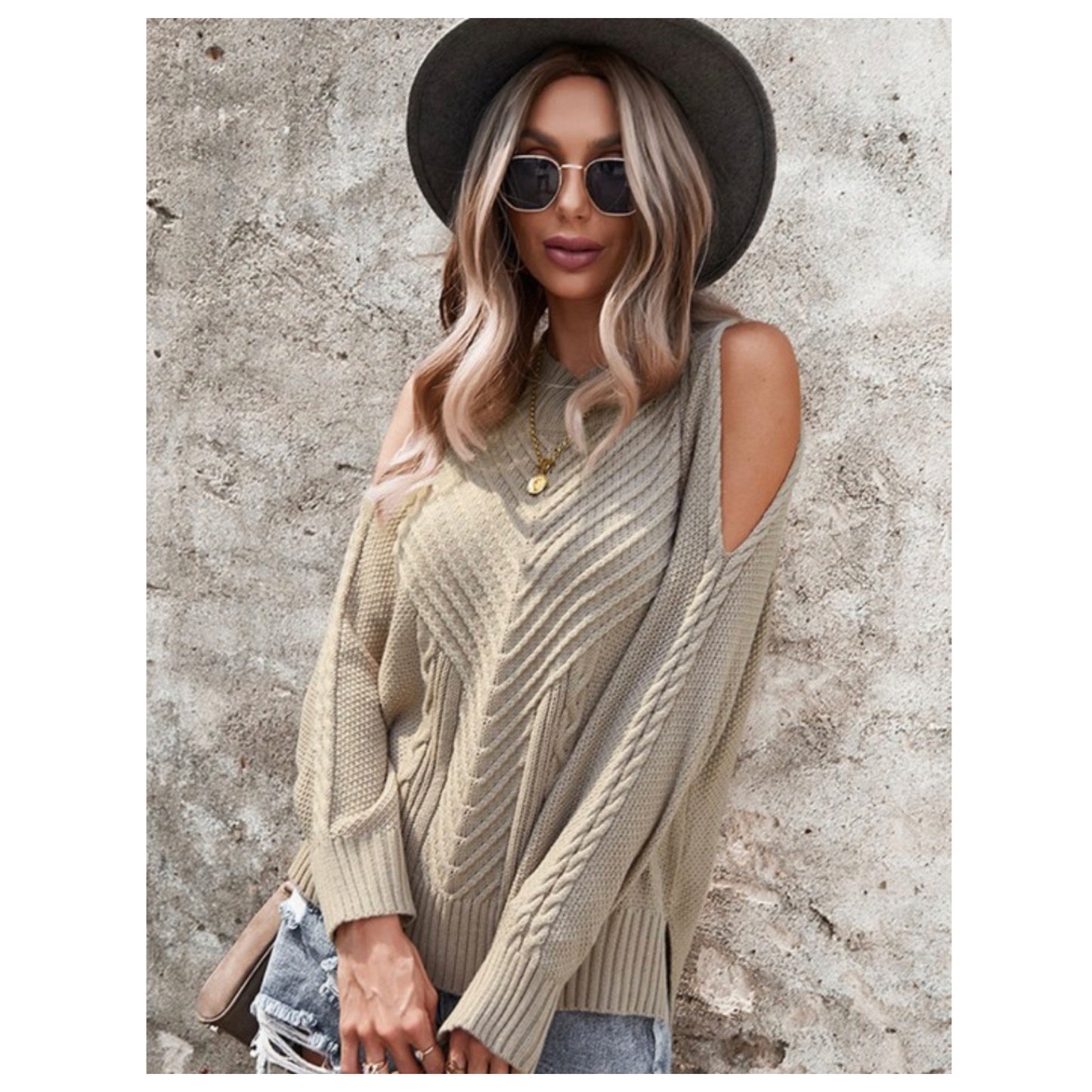 Sassy Open Cold Shoulder Cable Knit Women’s Sweater-Multiple Colors