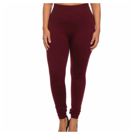 No Peek-a-Boo See Through Plus Size Burgundy Leggings