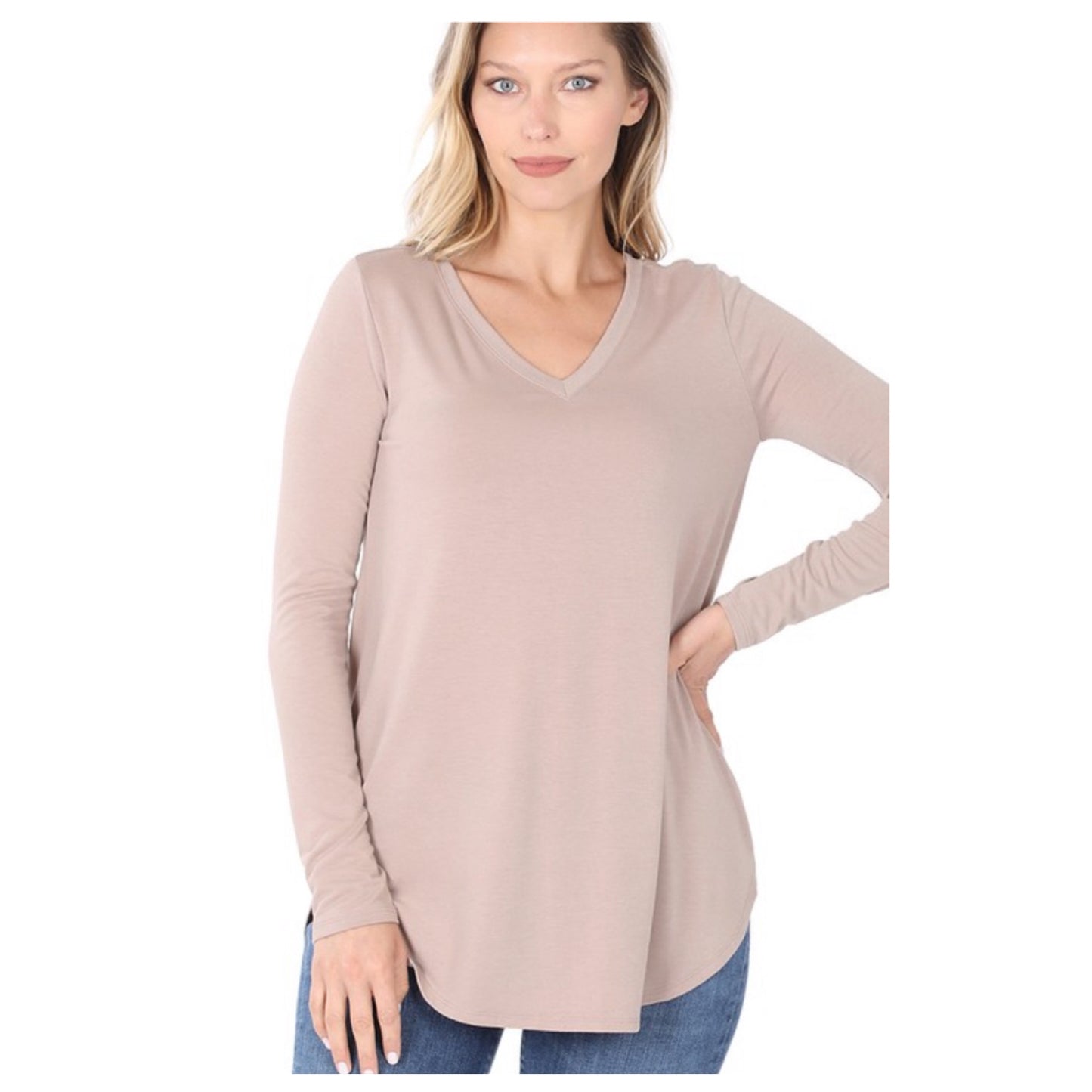 Limited Time Sale! Casually Classy Zenana V Neck Relaxed Fit Classic Basic Top-Ash Mocha