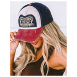 Ashlyn’s “Girl Get It” Motor Racing Red and Blue Distressed Denim Hat