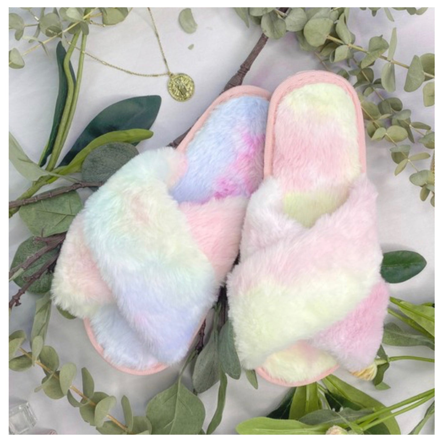 Pamper Your Feet, Faux Fur Tie Dye Slippers