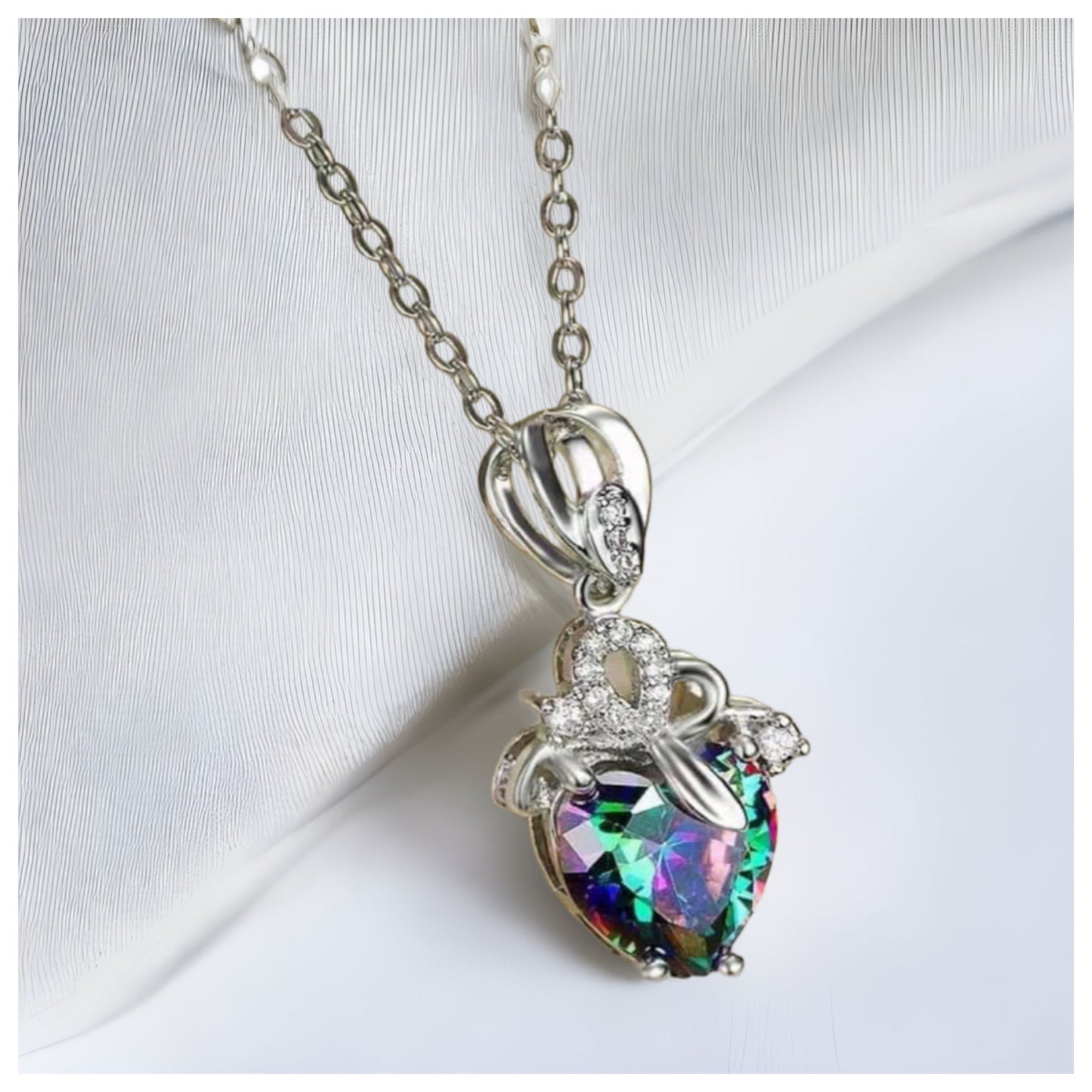 Beautiful Crystal Accented Heart Pendant Necklace