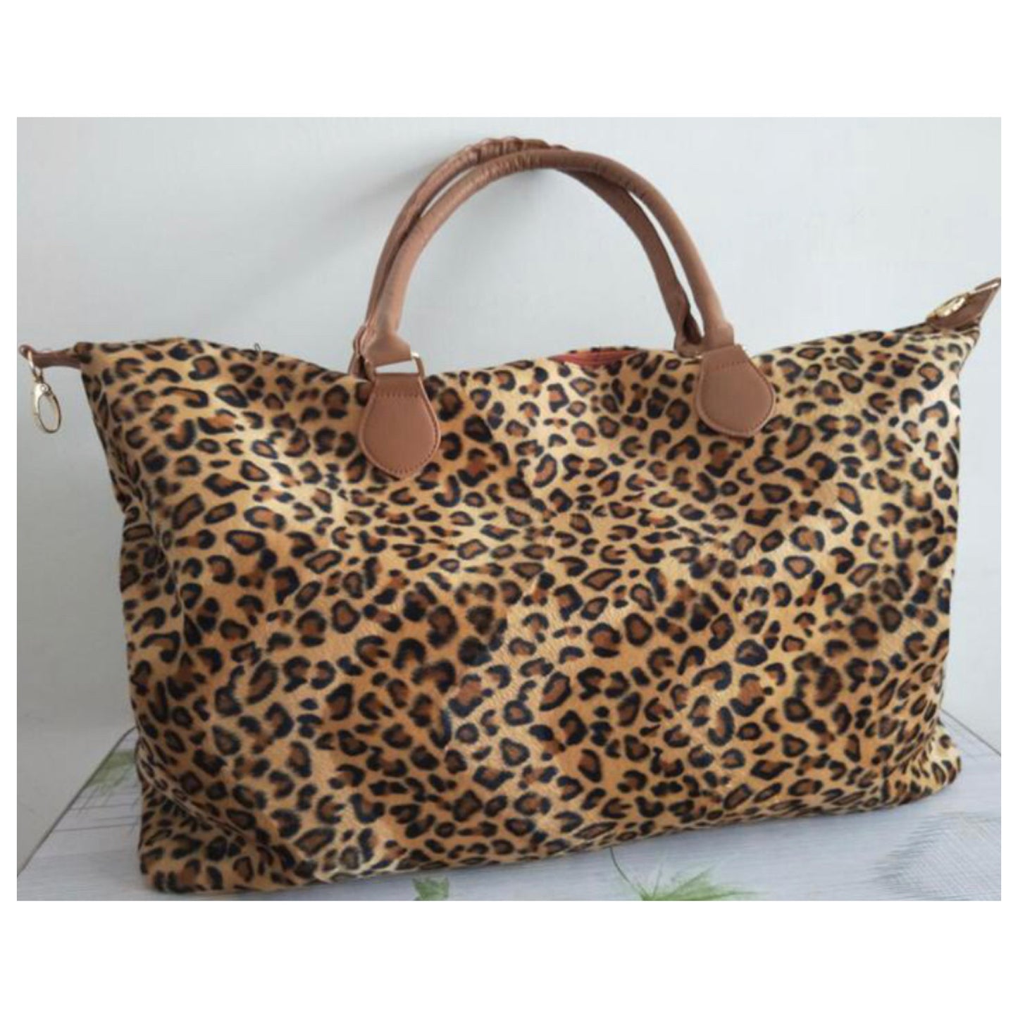 Ready, Set, Go .. Faux Fur Leopard Weekender Tote Bag