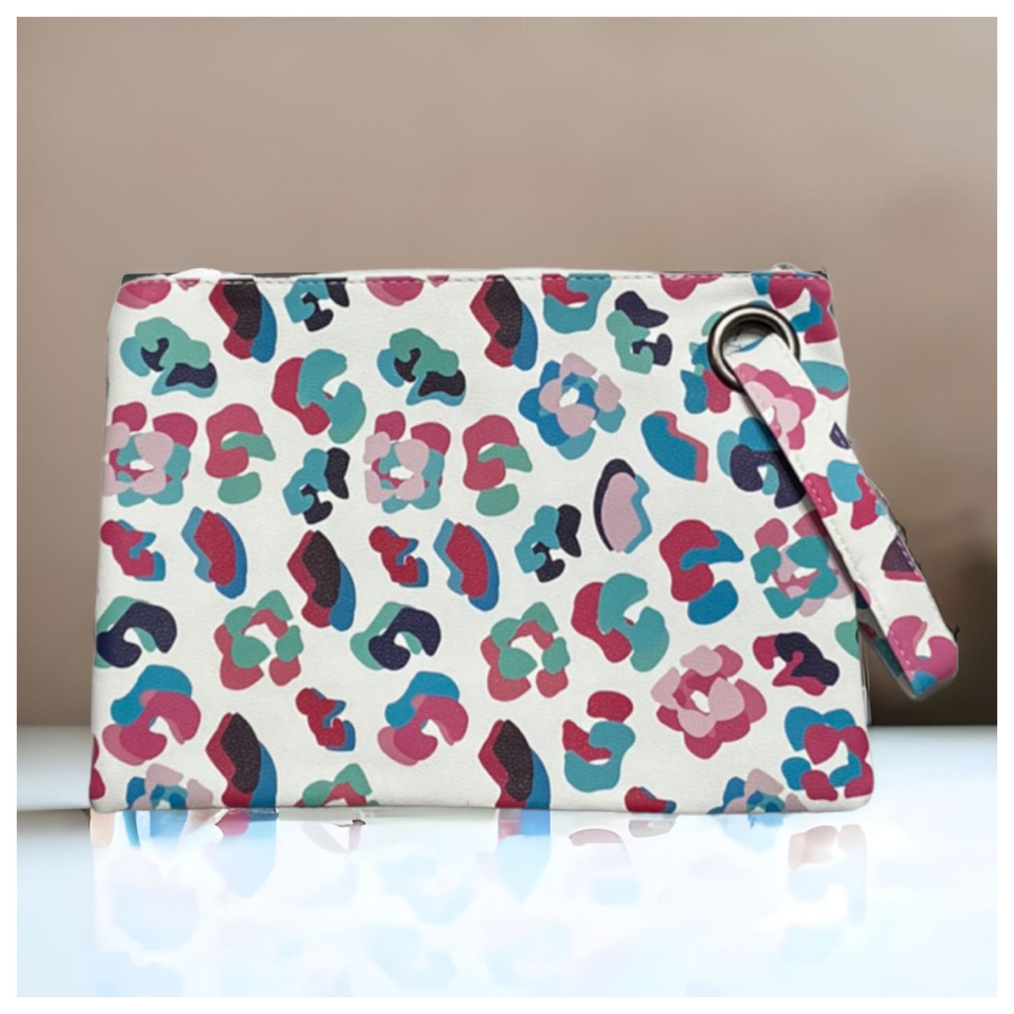 Special~Oh Yes a Must! Teal Pink Color Mix Leopard Leather Clutch-Bag