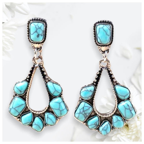 Stunning Turquoise Stone Silver Earrings