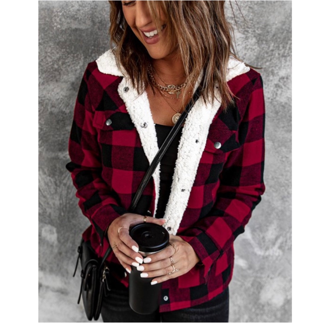Cozy Me! Sherpa Lined Red Buffalo Plaid Jacket