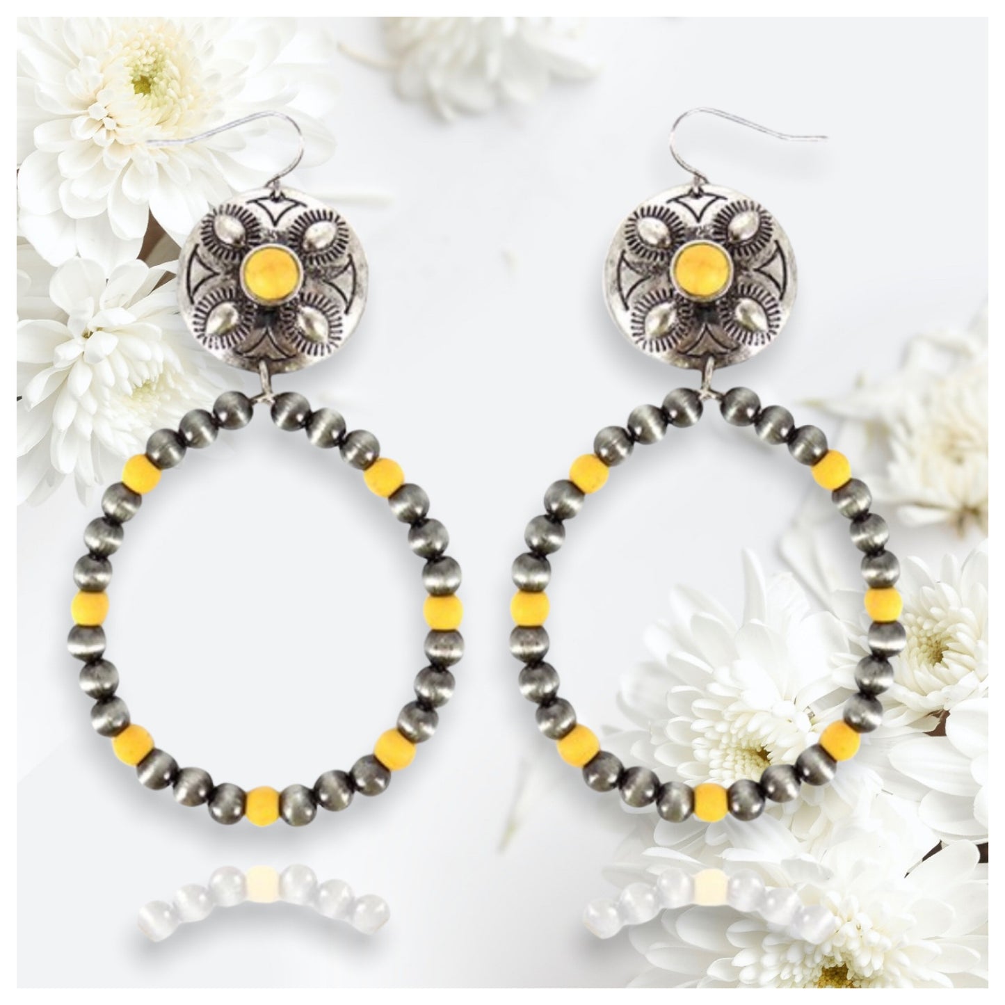 Stunning Concho Navajo Pearl Beaded Earrings