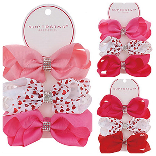 Studded Rhinestone Center 3pc Hair Bow Set