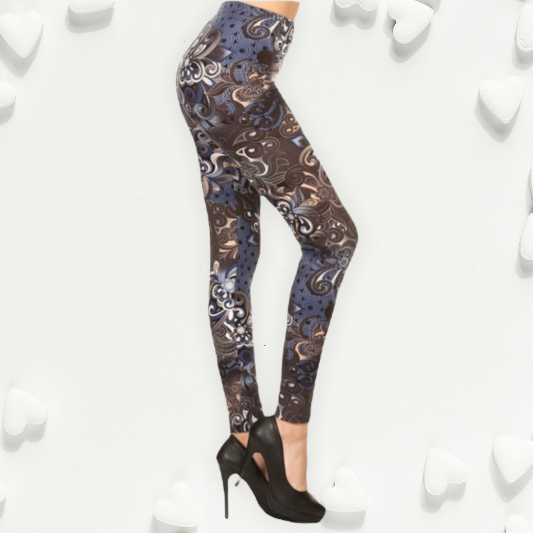 “A Touch of Heaven" Blue Mocha Swirl Print Leggings