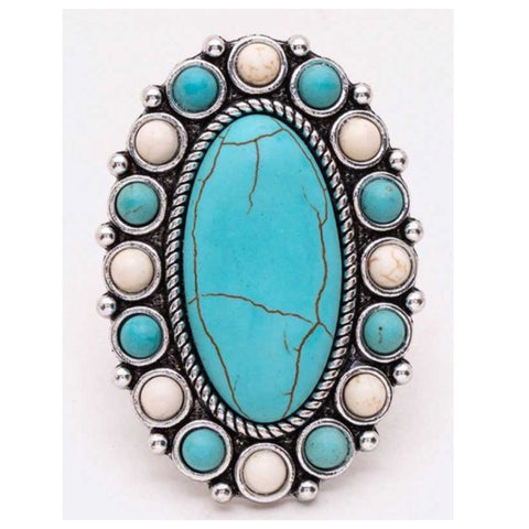Oval Iconic Turquoise, White Stone Ring