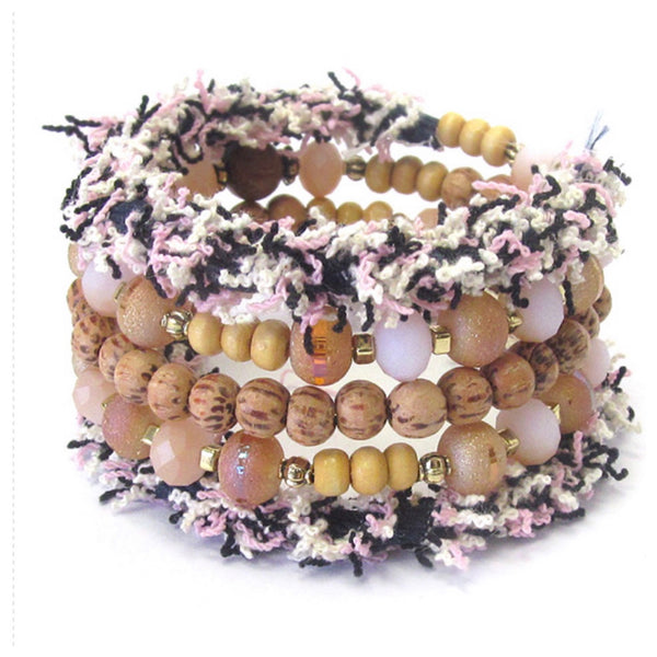 Adorable Wood Bead Pink Mix Confetti Stretch Bracelet