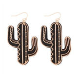 Adorable Black Leather Cactus Dangle Earrings