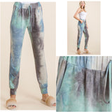 Closeout Ashlyn’s Cozy Kickin’ it in Style Teal Blue Tiedye Joggers-Sweatpants-Pants