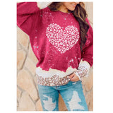 Ashlyn’s Leopard Detail Bleach Splatter Red Graphic Heart Sweatshirt Top-Valentines Day