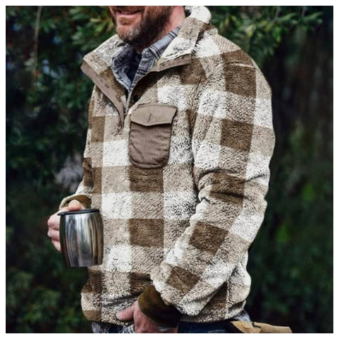 Sale-Loving Our Man~Cozy Soft Men’s Tan Plaid Pullover Jacket