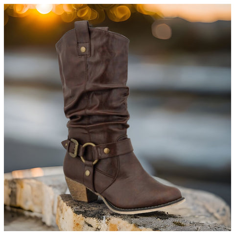 Kickin’ it in Style-Brown Western Style Ankle Boots-Women-Heel Boots
