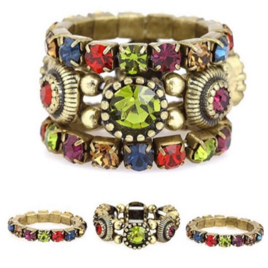 Stunning Vintage 3pc Multi Color Stretch Ring Set