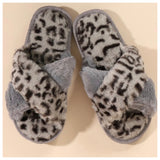 Pamper Your Feet, Faux Fur Grey Leopard Slippers