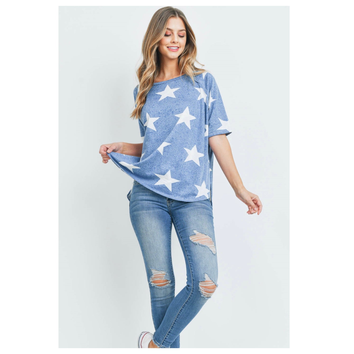 Closeout-Adorable Blue Star Print American Pride Top