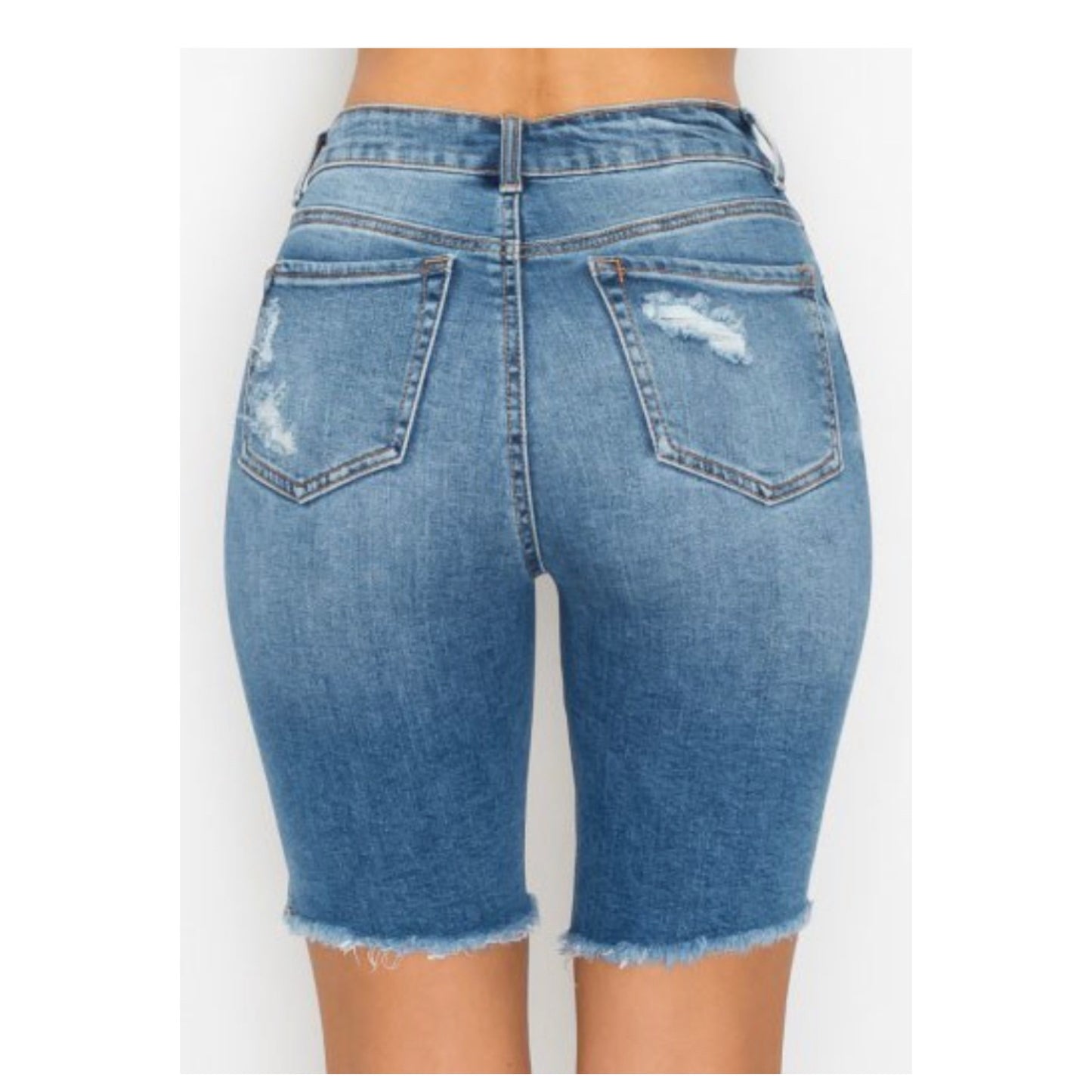 Crazy Cozy Medium Blue Denim Destroyed Bermuda Shorts