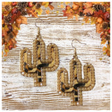 Adorable Leather Leopard Cactus with Crystal Trim Earrings