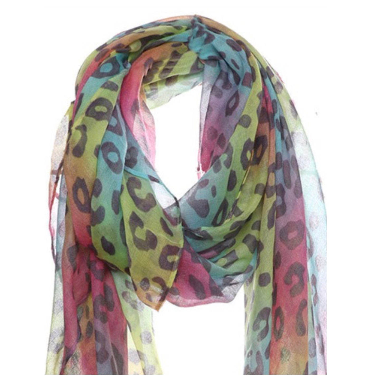 Classic Oblong Multi Color Pastel Striped Leopard Scarf